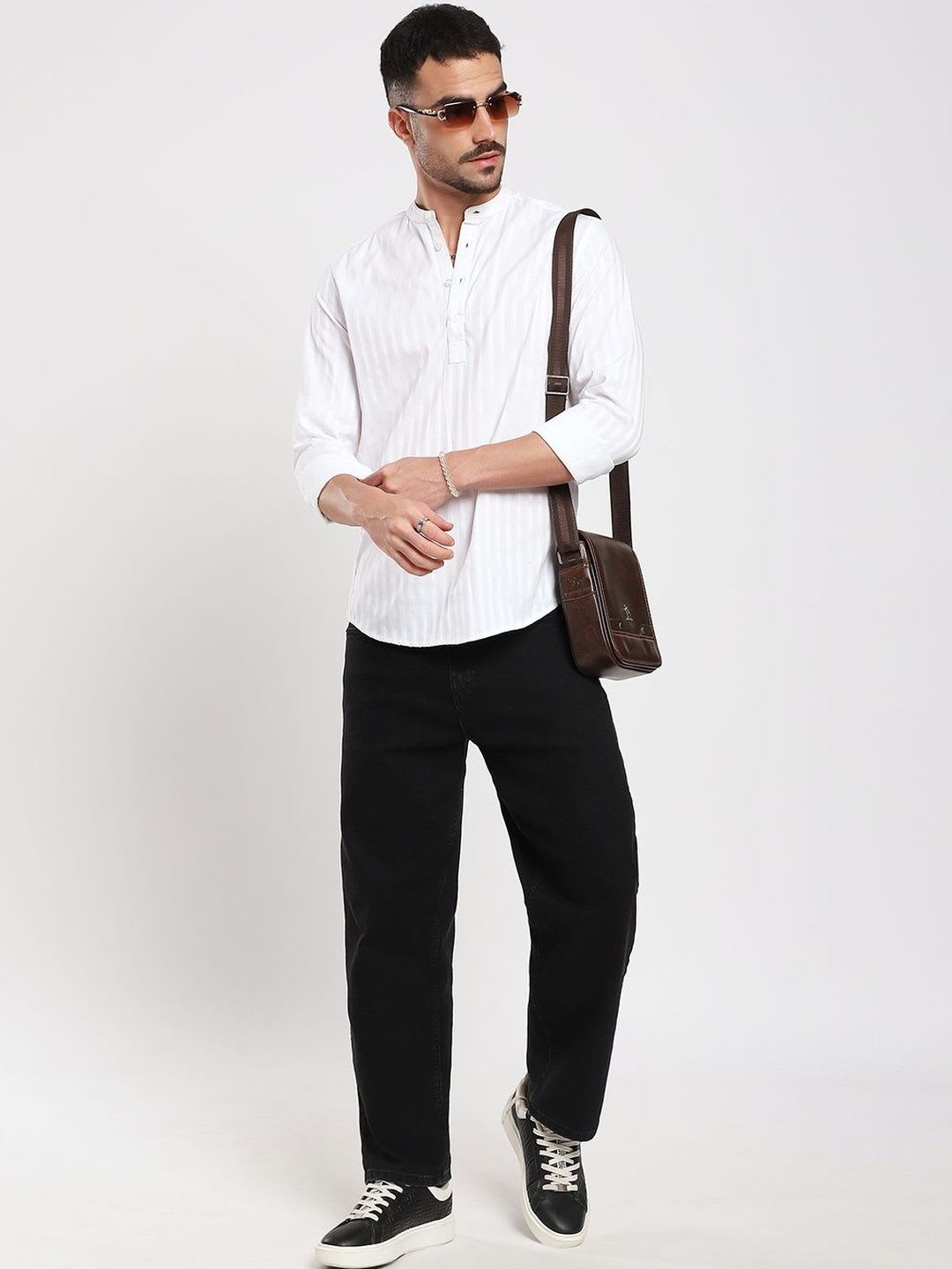 VASTRADO Luminous Pearl White Striped Kurta - right view