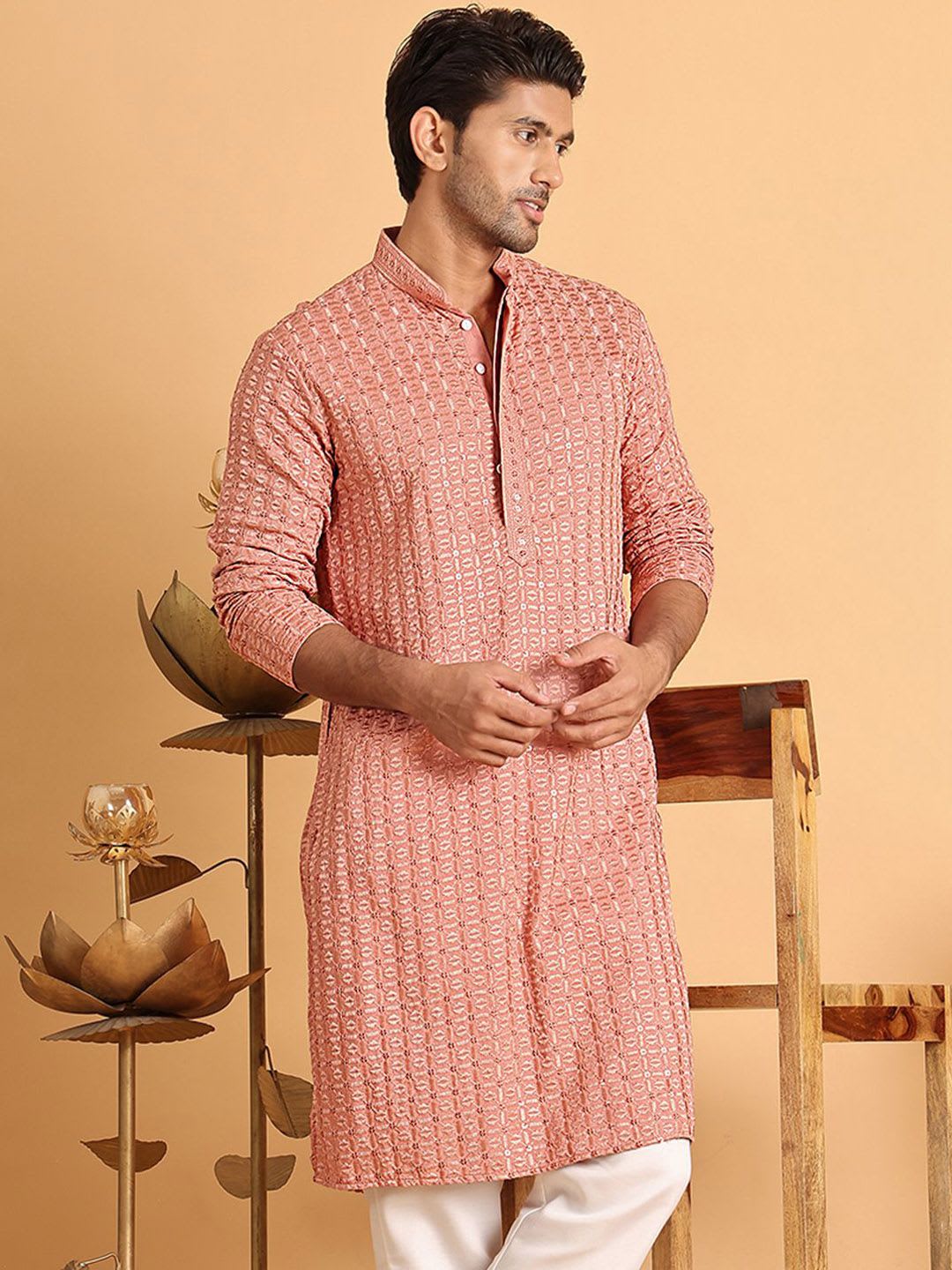 Anouk Men Geometric Embroidered Chikankari Kurta - default view