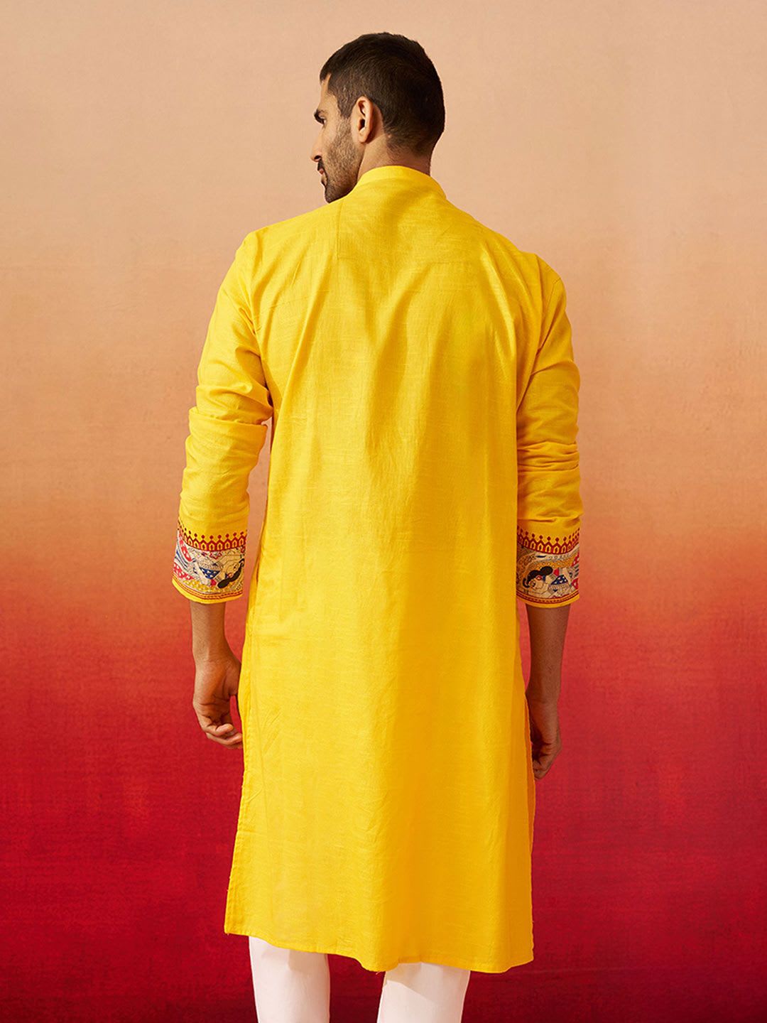 VASTRAMAY Men Cotton Printed Angrakha Embroidered Straight Kurta - right view