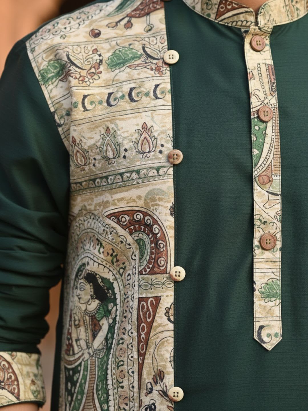 GOURI COLLECTIONS Men Madhubani Printed Khadi Silk straight Kurta - left view