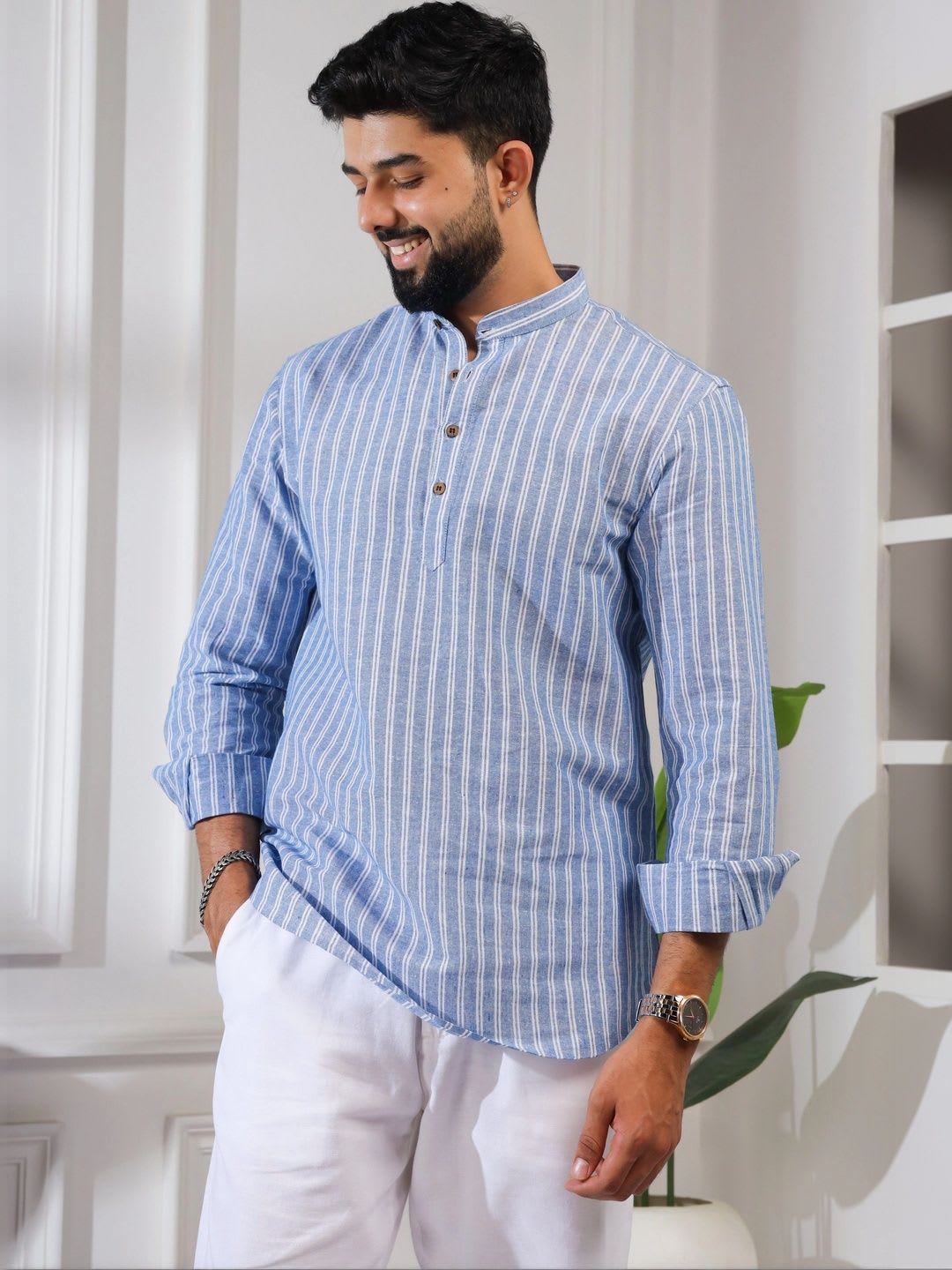 Koshin Men Striped Kurta - back view