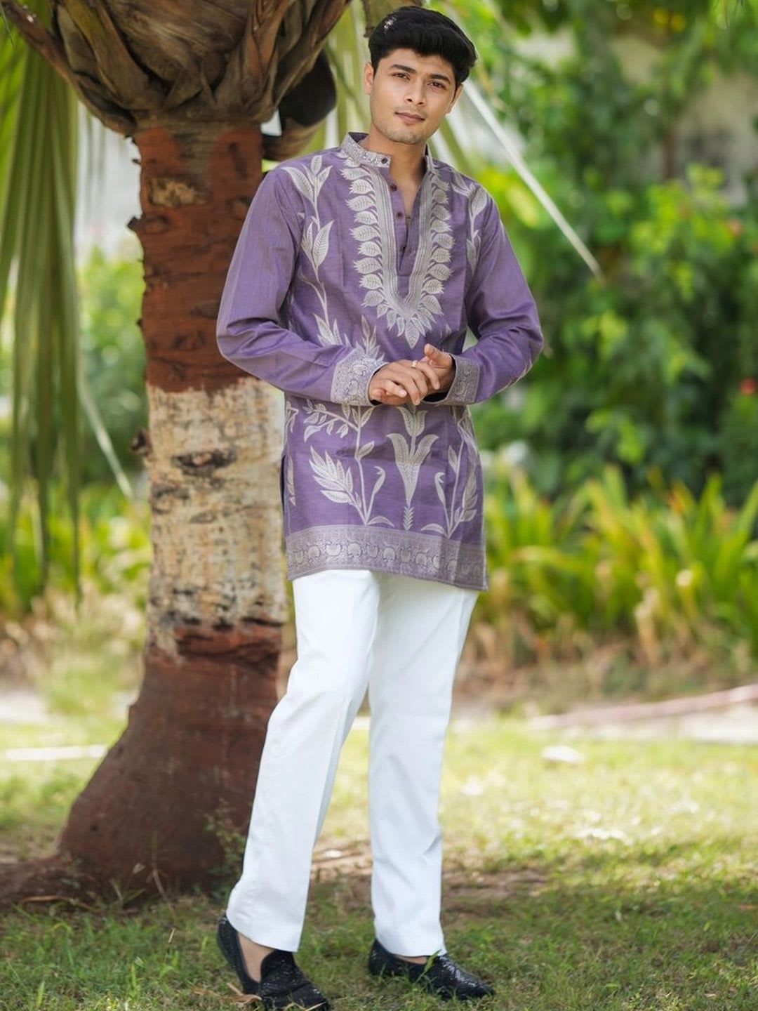 House Of Sanskruti Men Ethnic Motifs Embroidered Thread Work Jacquard Kurta - default view