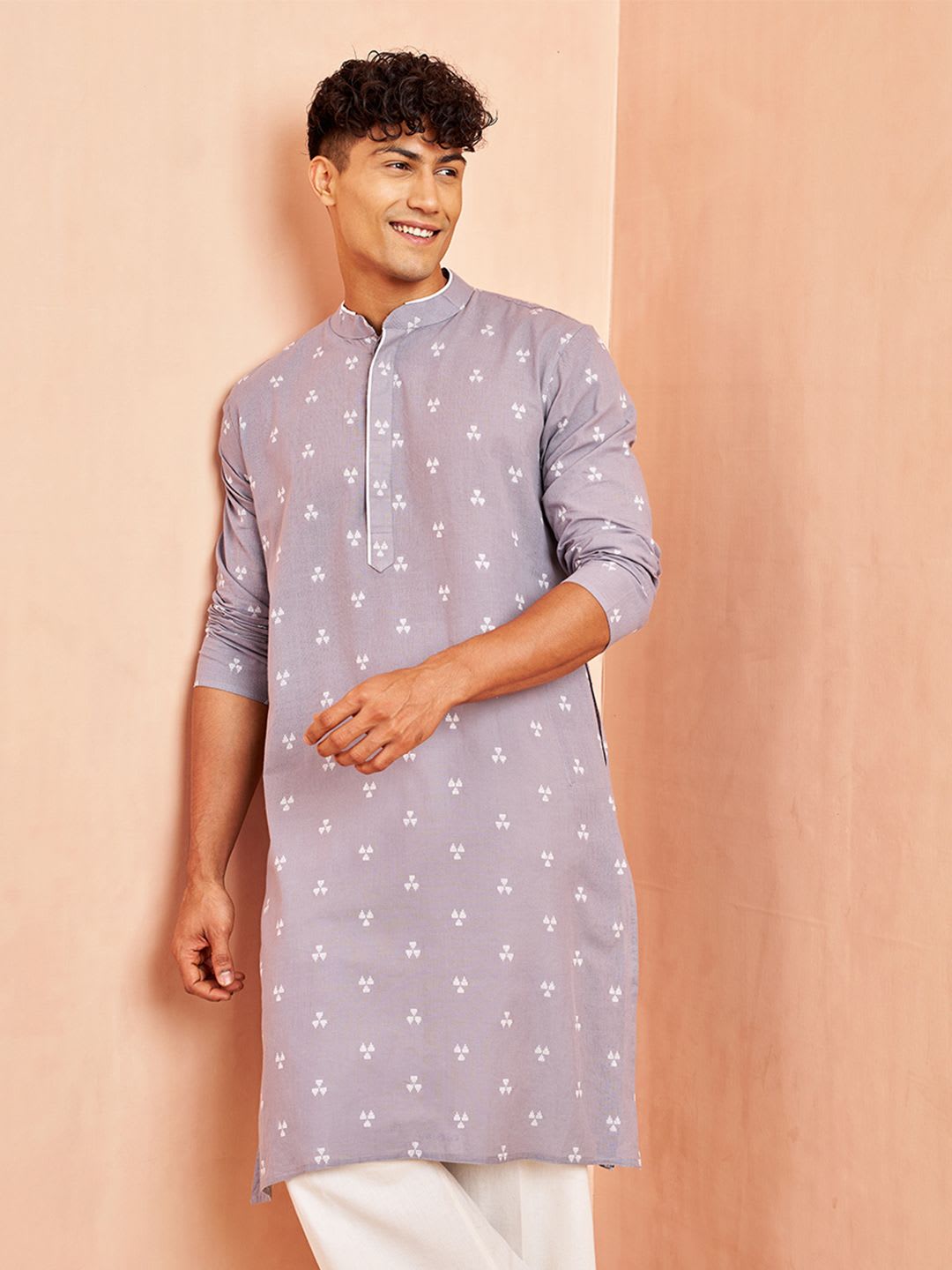 VASTRAMAY Geometric Woven design Jacquard Cotton Sustainable Kurta - default view