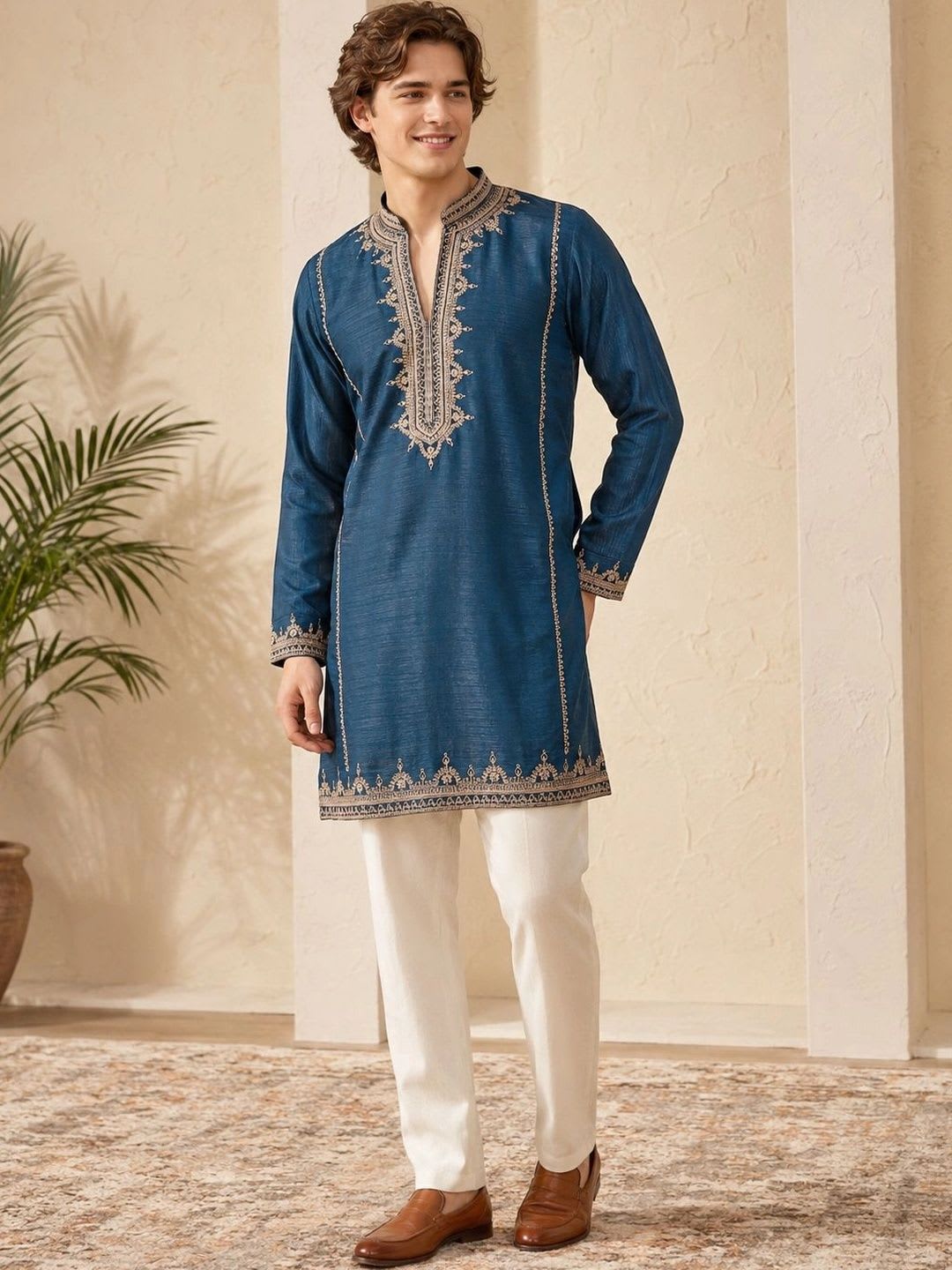 House of Pataudi Men Ethnic Motifs Embroidered Thread Work Kurta - default view