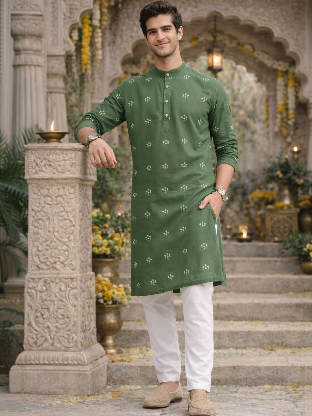 Anouk Men Floral Embroidered Indie Prints Kurta - default view