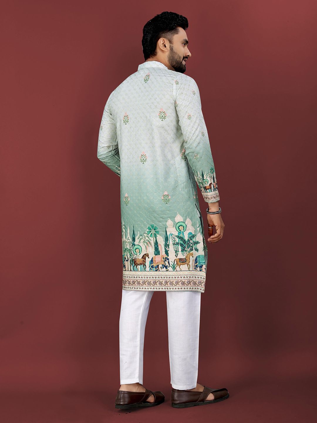 CHARLOTTE GRACIOUS Floral Printed Band Collar Sequinned Straight Kurta - left view