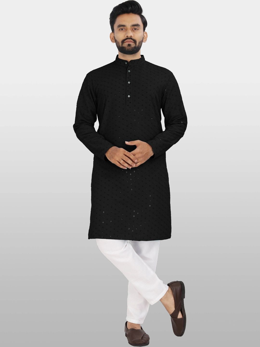 ALMORA LIFESTYLE Men Embellished Sequinned Handloom Kurta - default view