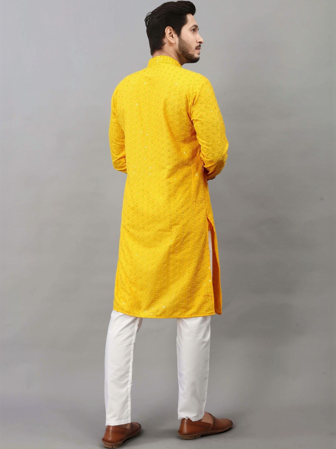 ALMORA LIFESTYLE Men Embellished Sequinned Handloom Kurta - left view