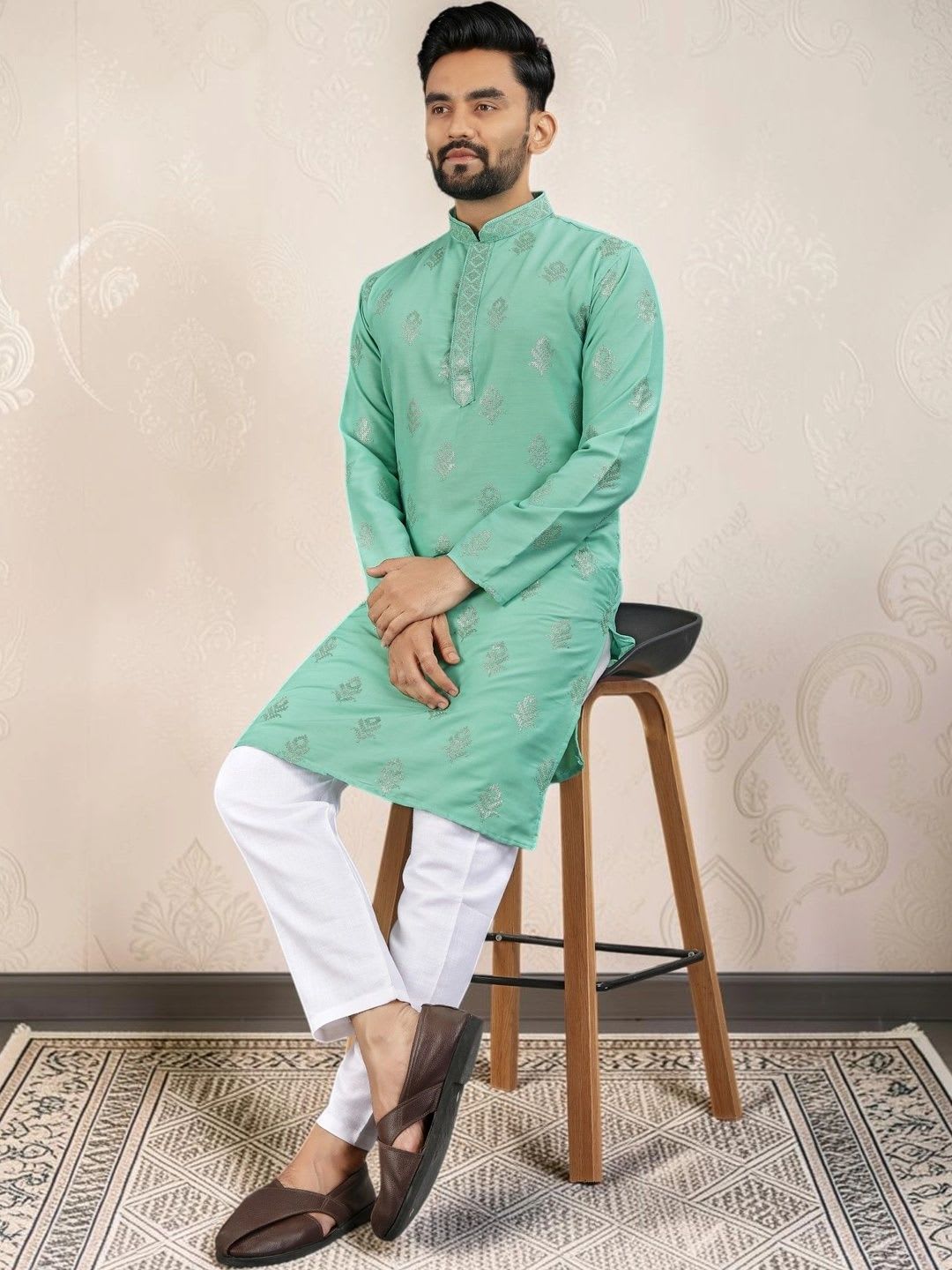 YUVAGRAM Men Ethnic Motifs Embellished Kurta - back view