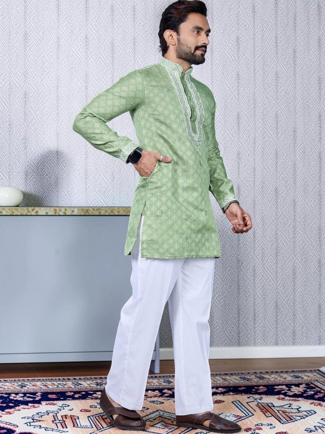 YUVAGRAM Men Thread Work Kurta - back view