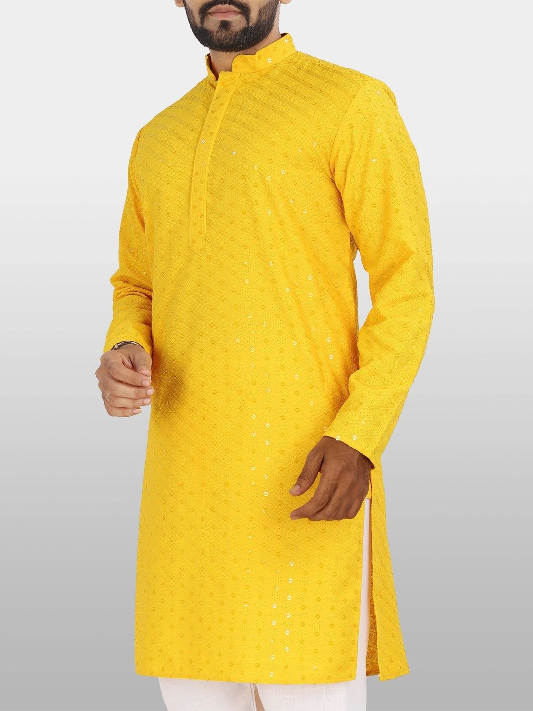 ALMORA LIFESTYLE Men Embellished Sequinned Handloom Kurta - default view