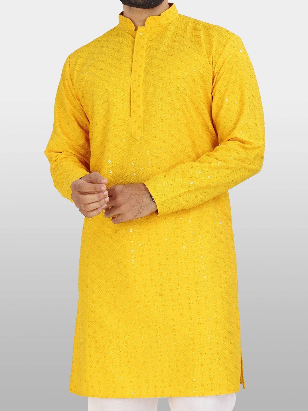 ALMORA LIFESTYLE Men Embellished Sequinned Handloom Kurta - back view