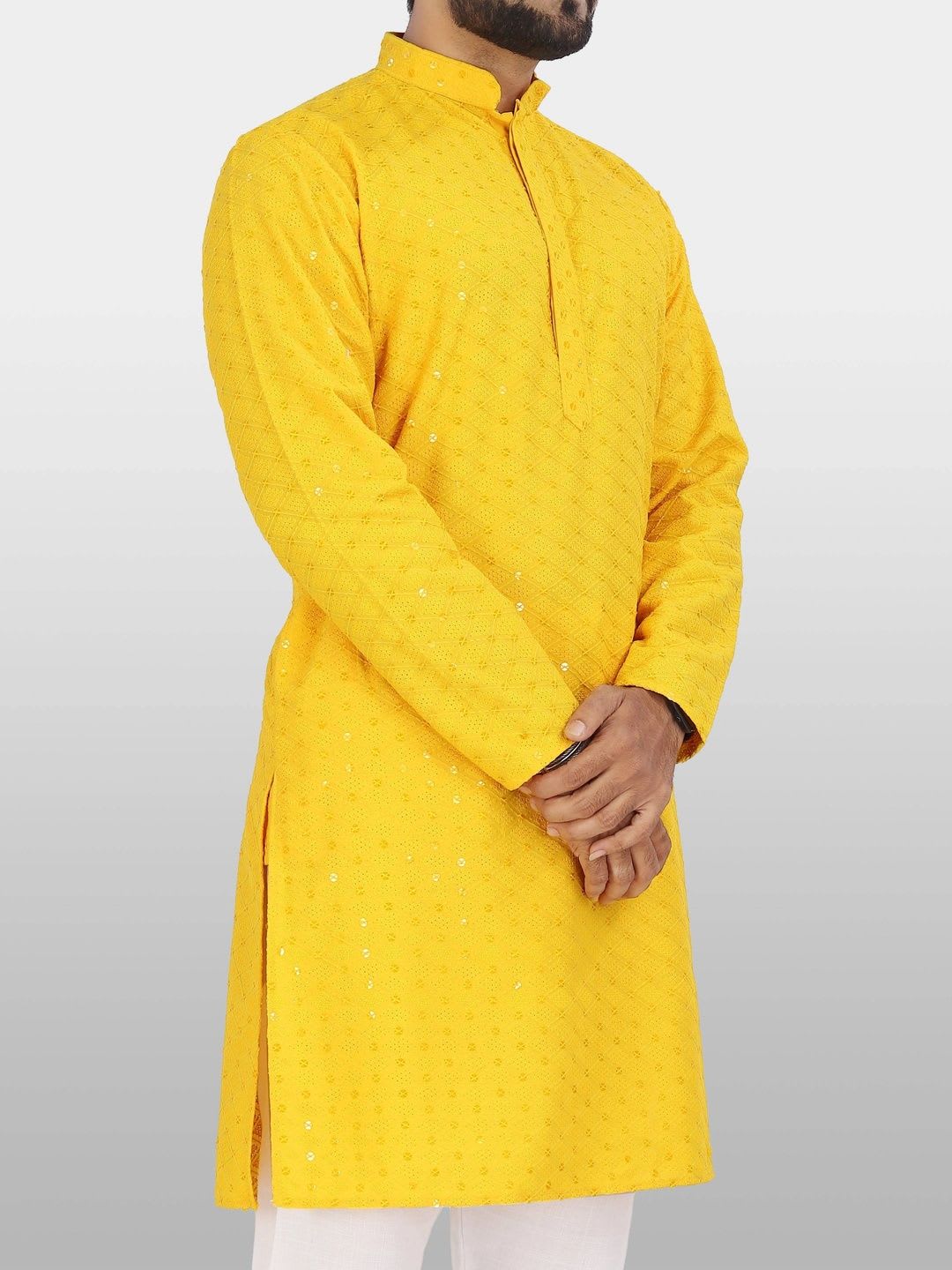 ALMORA LIFESTYLE Men Embellished Sequinned Handloom Kurta - left view
