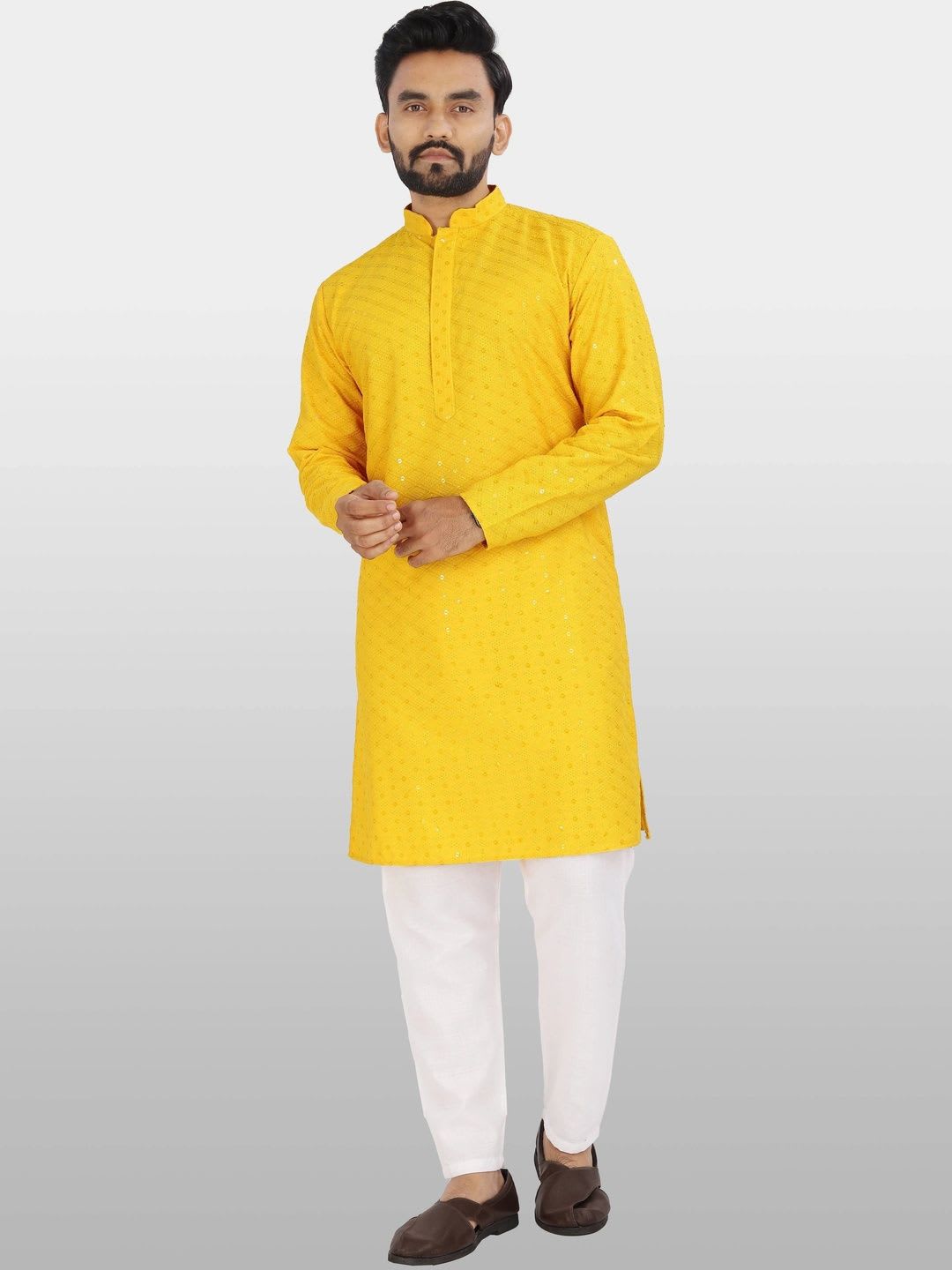 ALMORA LIFESTYLE Men Embellished Sequinned Handloom Kurta - right view