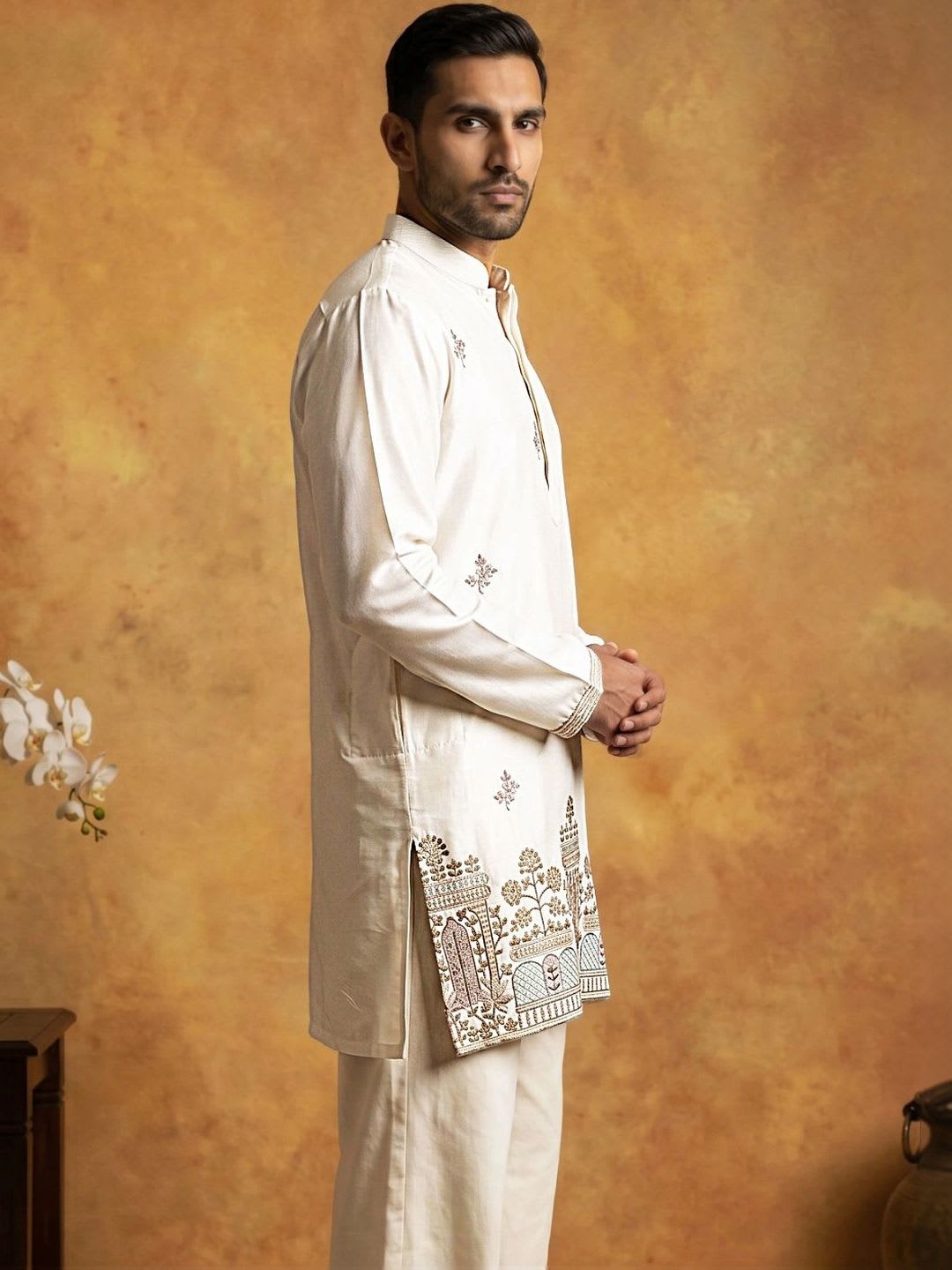 Jompers Men Embroidered Thread Work Grandeur & Majestic Artwork Kurta - right view