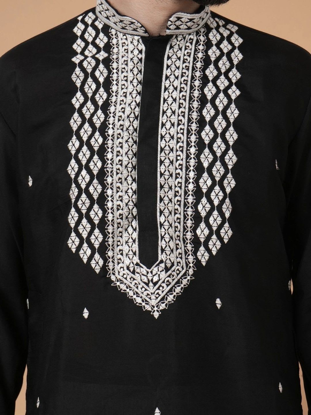 SHROBH Men Embroidered Thread Work Grandeur & Majestic Artwork Kurta - back view
