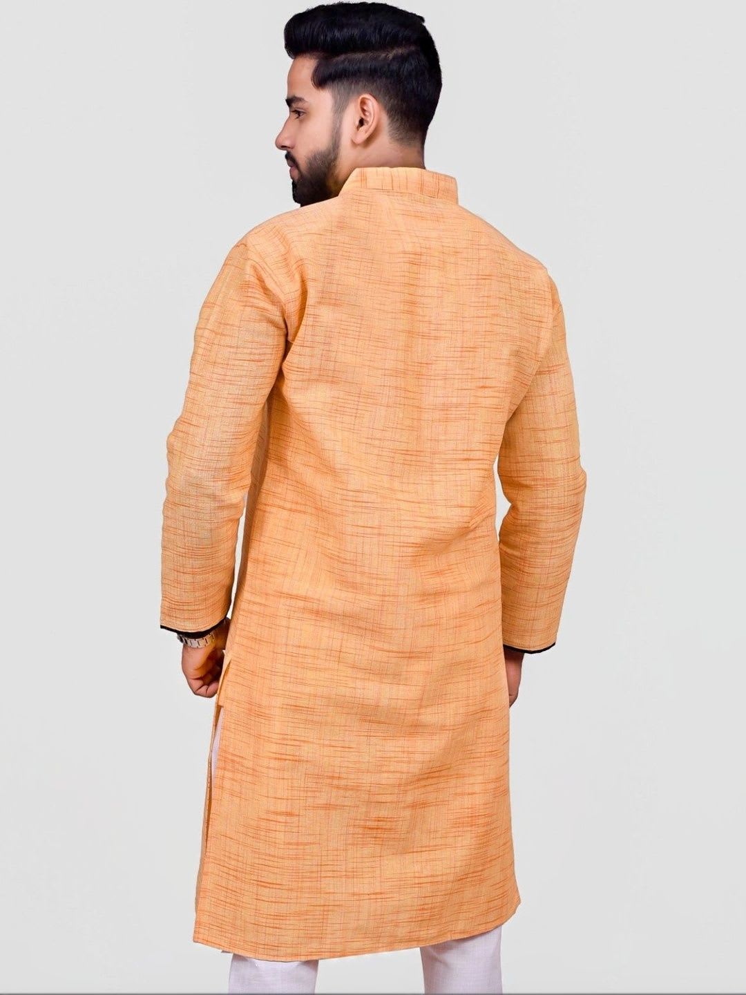Khasmuda Attire Men Dobby Handloom Kurta - back view