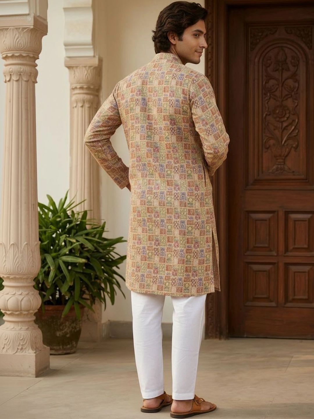 House of Pataudi Men Geometric Printed Indie Prints Kurta - right view