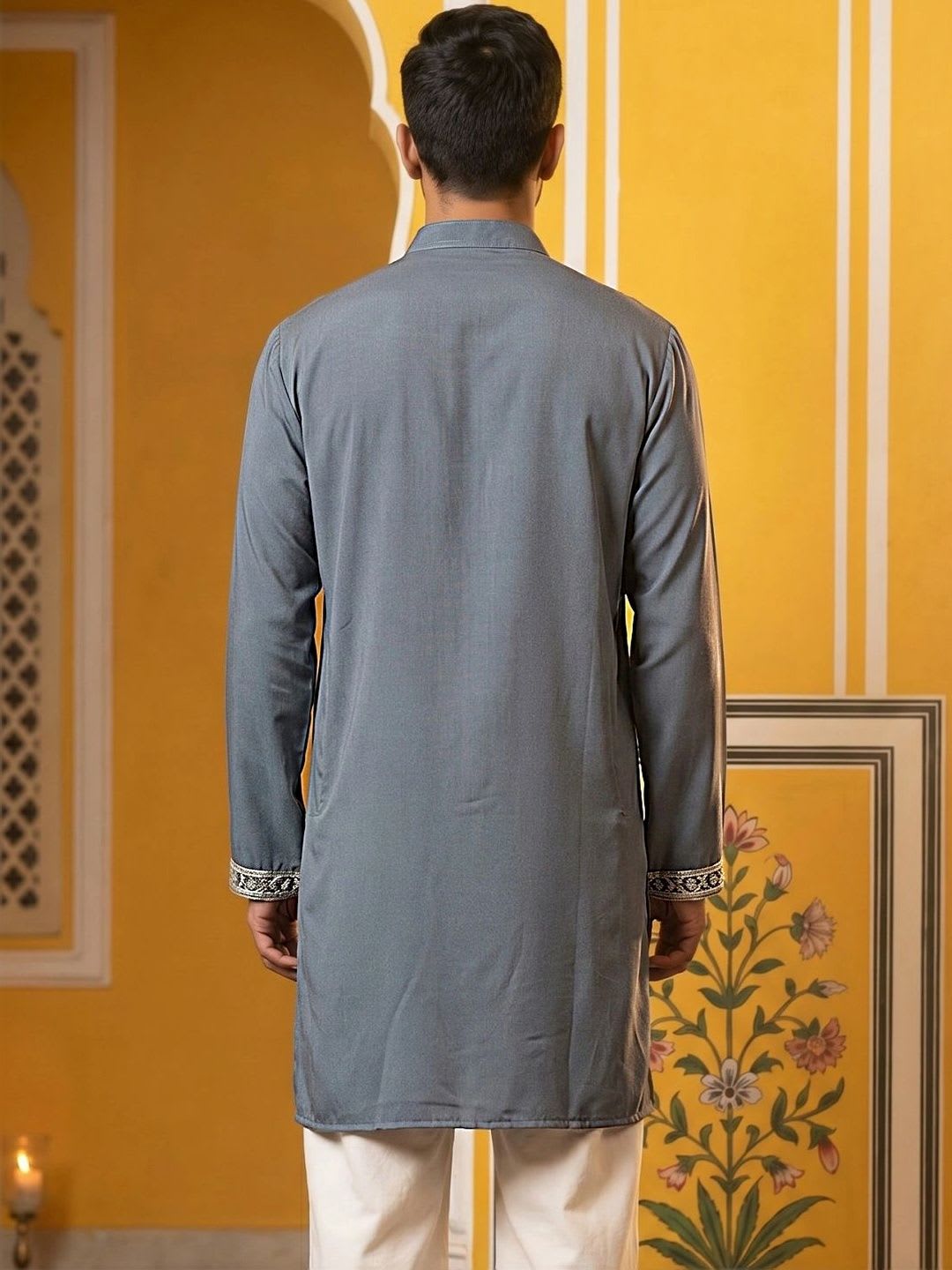 Jompers Men Ethnic Motifs Embellished Grandeur & Majestic Artwork Kurta - back view