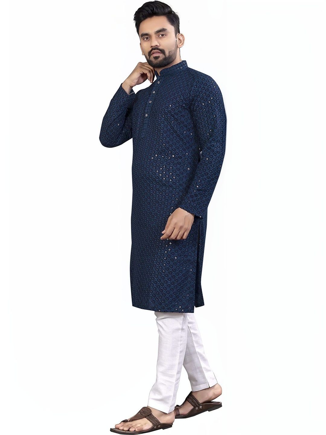 ALMORA LIFESTYLE Men Ethnic Motifs Embellished Sequinned Handloom Kurta - back view