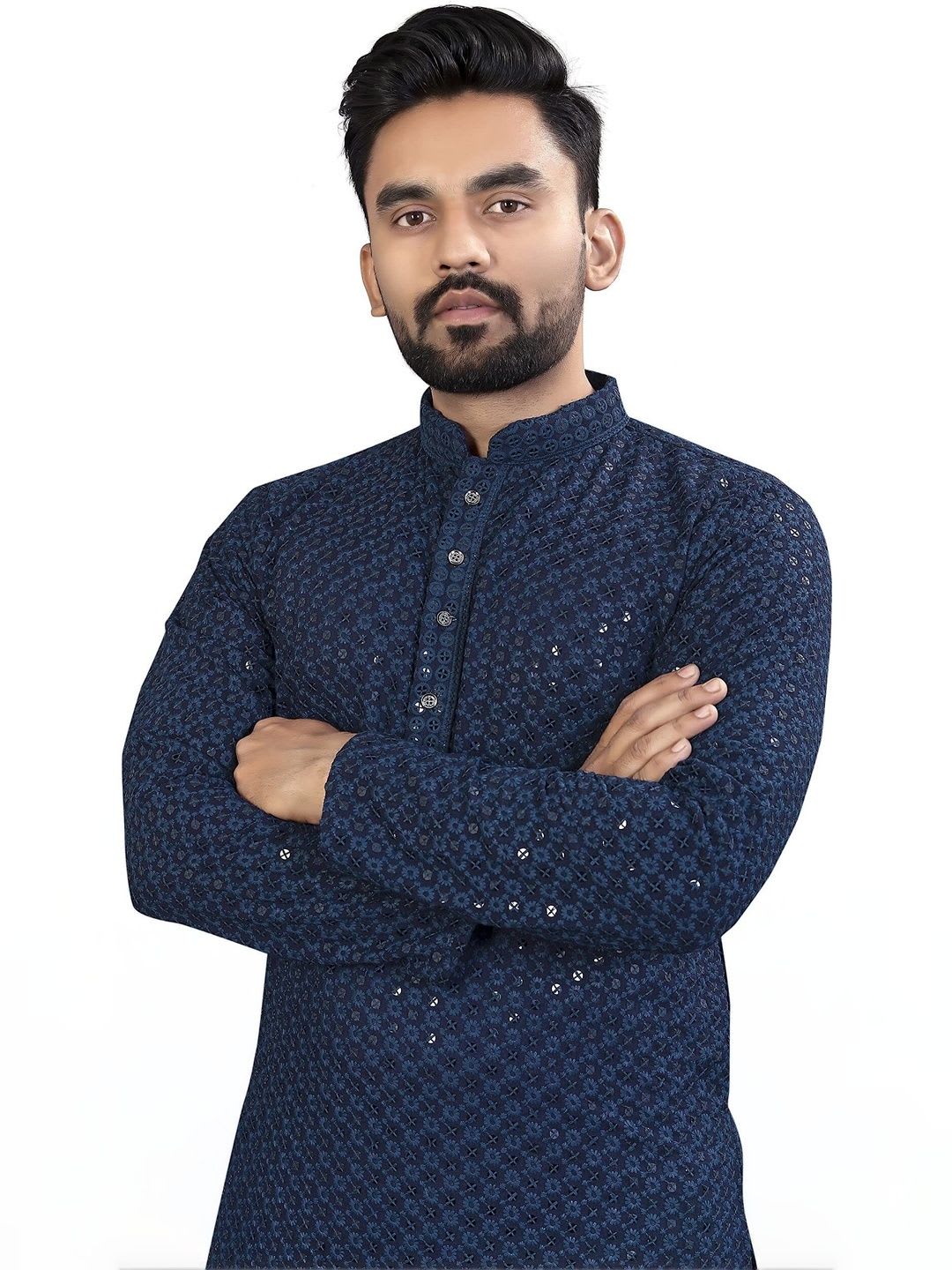 ALMORA LIFESTYLE Men Ethnic Motifs Embellished Sequinned Handloom Kurta - left view