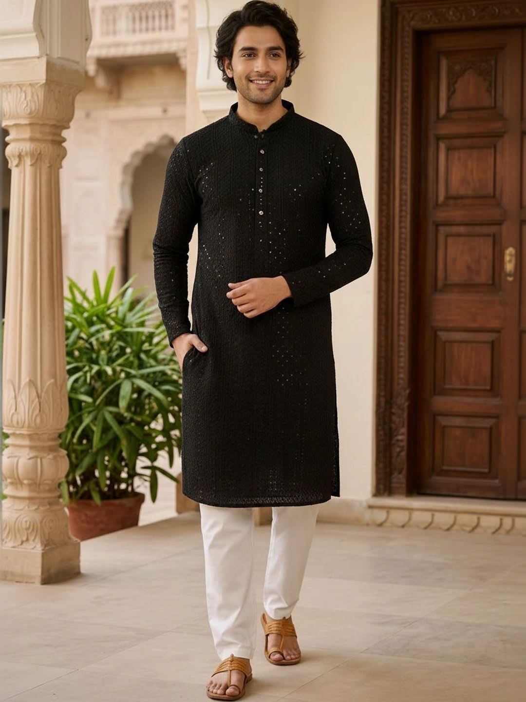 Anouk Men Embellished Sequinned Grandeur & Majestic Artwork Kurta - default view