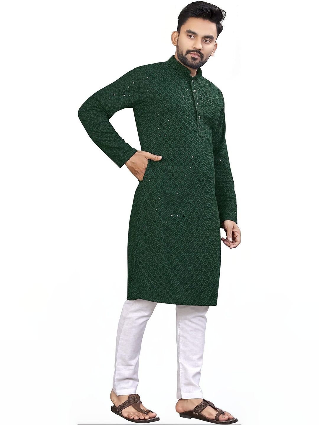 ALMORA LIFESTYLE Men Ethnic Motifs Embellished Sequinned Handloom Kurta - back view