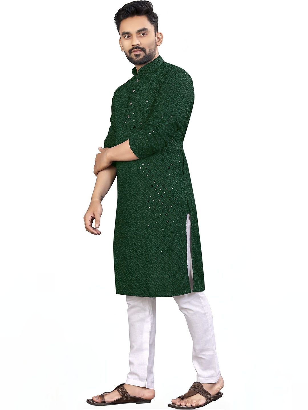 ALMORA LIFESTYLE Men Ethnic Motifs Embellished Sequinned Handloom Kurta - right view