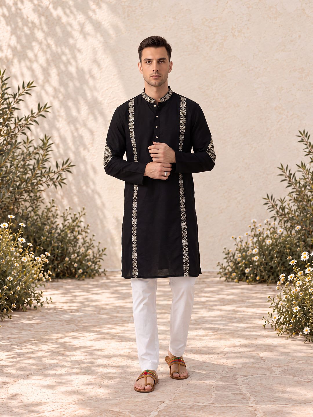 House of Pataudi Men Embellished Thread Work Grandeur & Majestic Artwork Kurta - right view