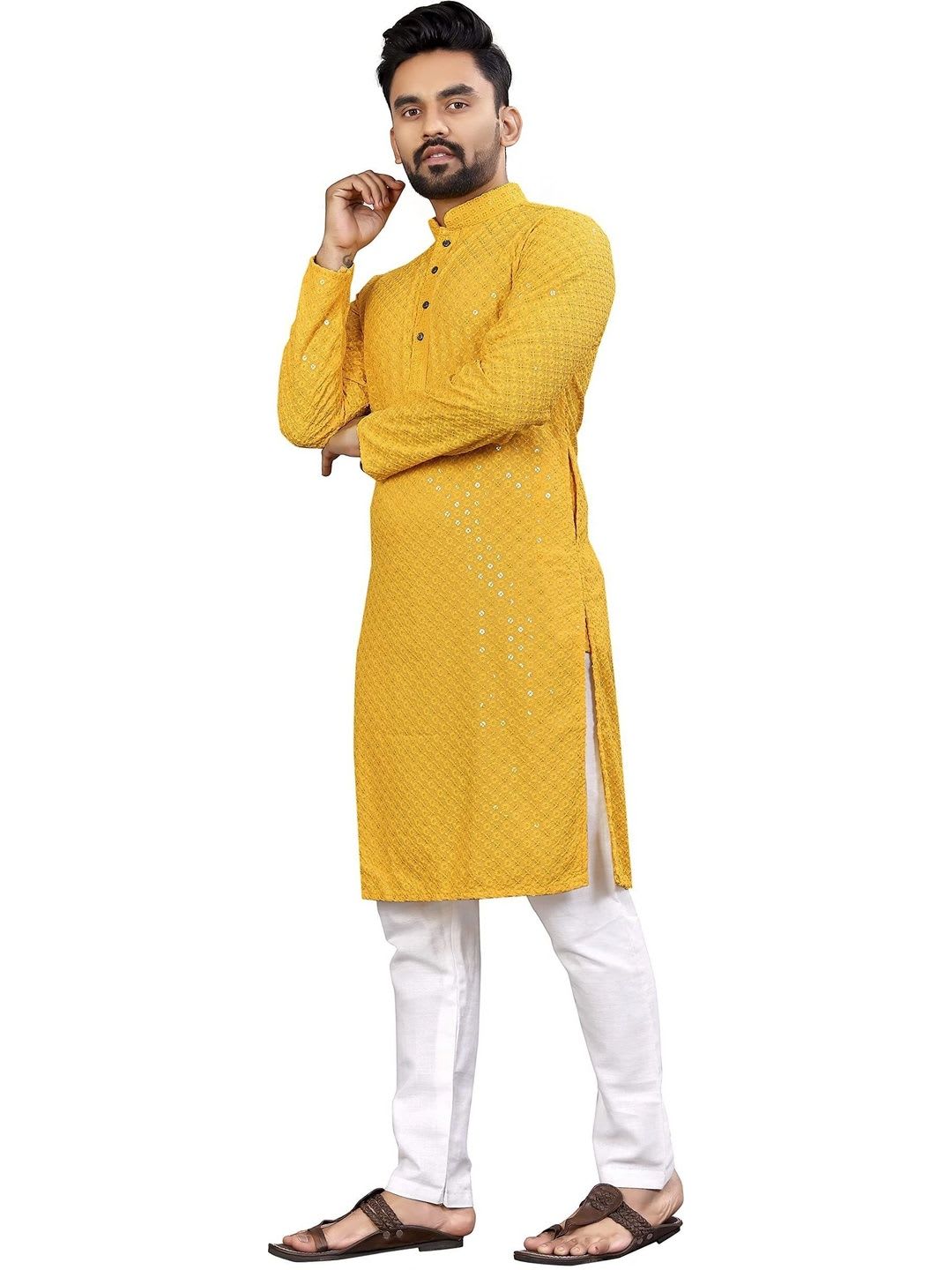 ALMORA LIFESTYLE Men Embellished Sequinned Handloom Kurta - back view