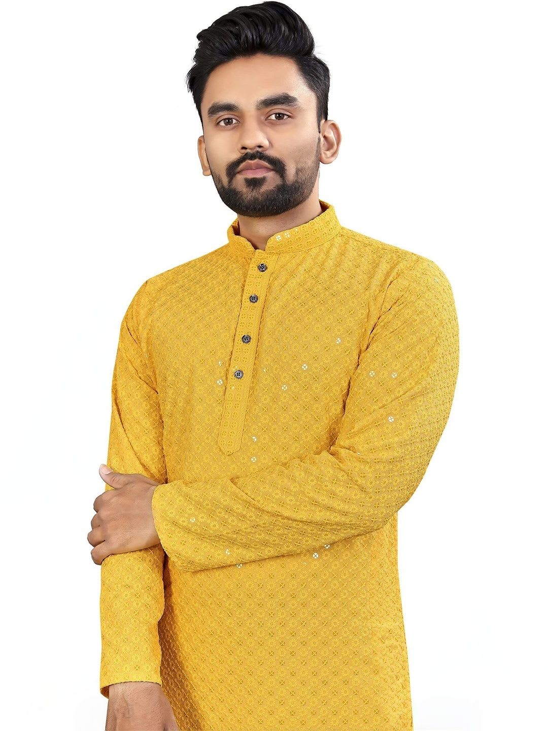 ALMORA LIFESTYLE Men Embellished Sequinned Handloom Kurta - left view