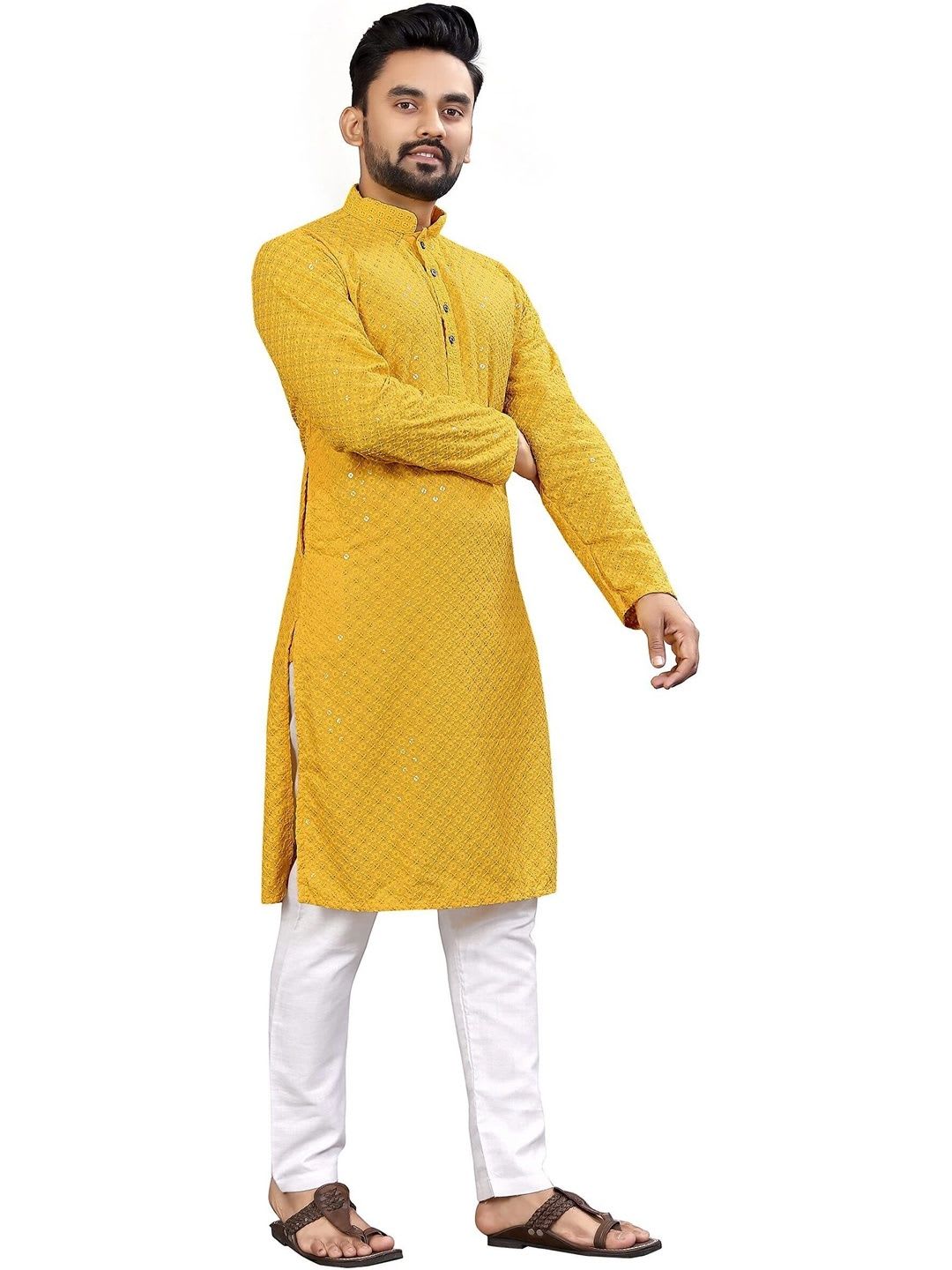 ALMORA LIFESTYLE Men Embellished Sequinned Handloom Kurta - right view