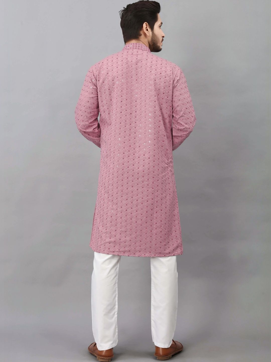 ALMORA LIFESTYLE Men Embellished Sequinned Handloom Kurta - back view