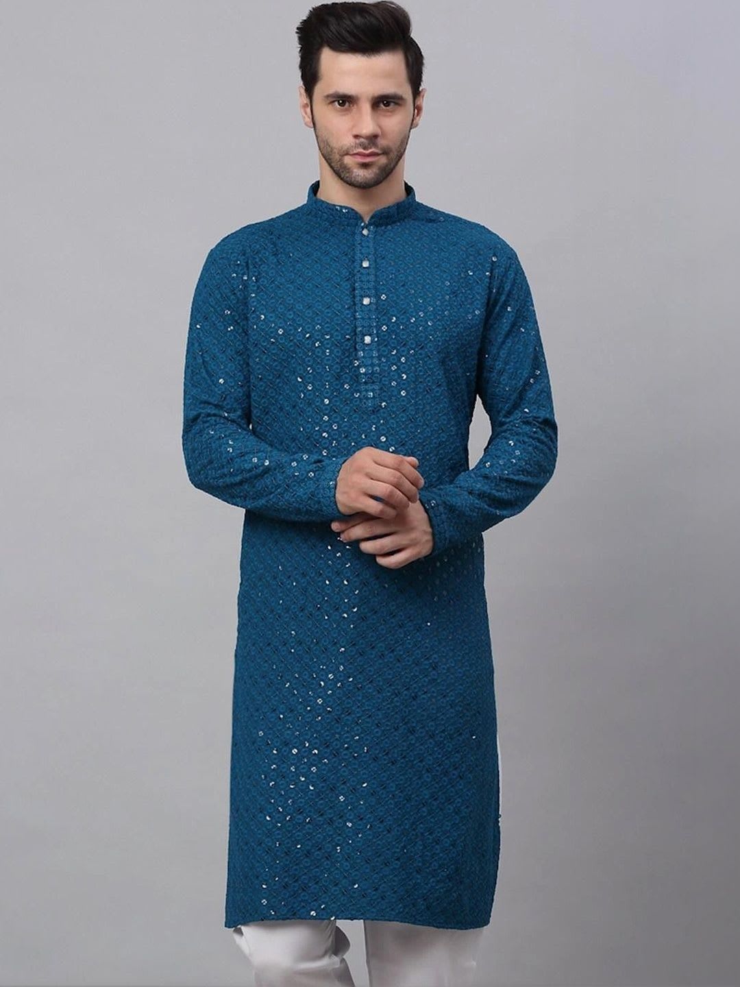 ALMORA LIFESTYLE Men Embellished Sequinned Handloom Kurta - default view