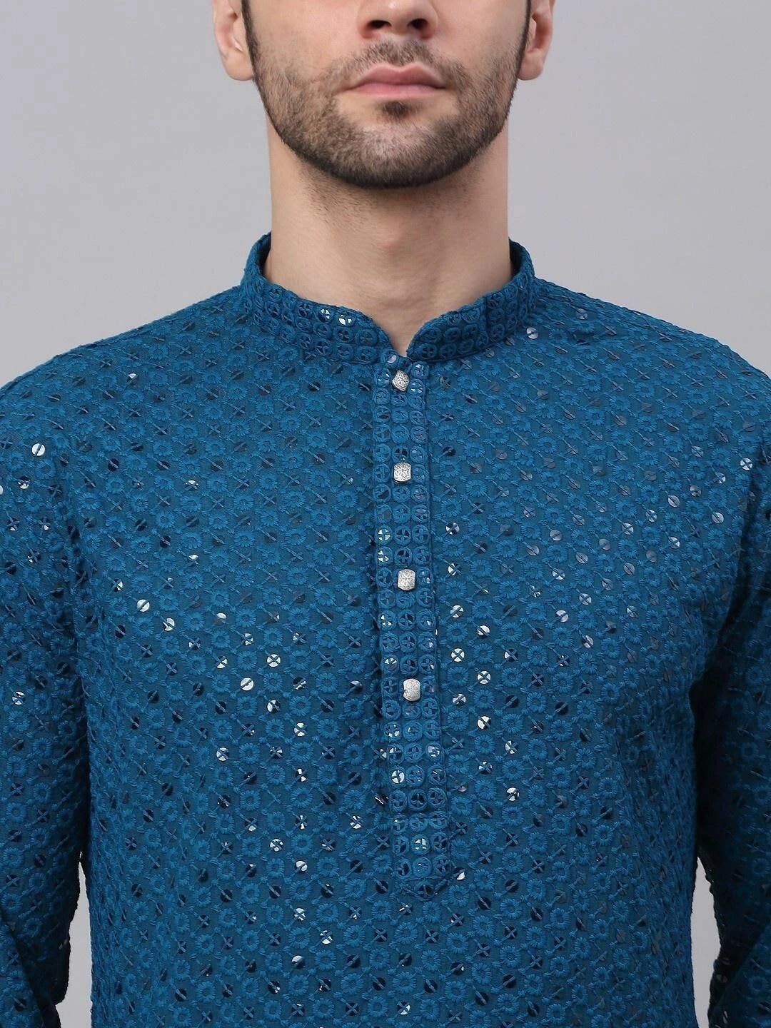 ALMORA LIFESTYLE Men Embellished Sequinned Handloom Kurta - right view