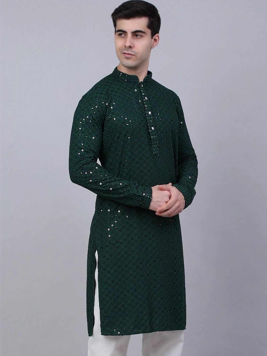 ALMORA LIFESTYLE Men Embellished Sequinned Handloom Kurta - back view