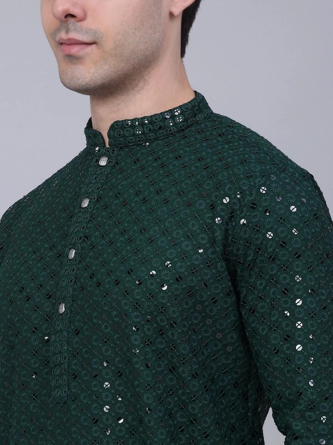 ALMORA LIFESTYLE Men Embellished Sequinned Handloom Kurta - right view