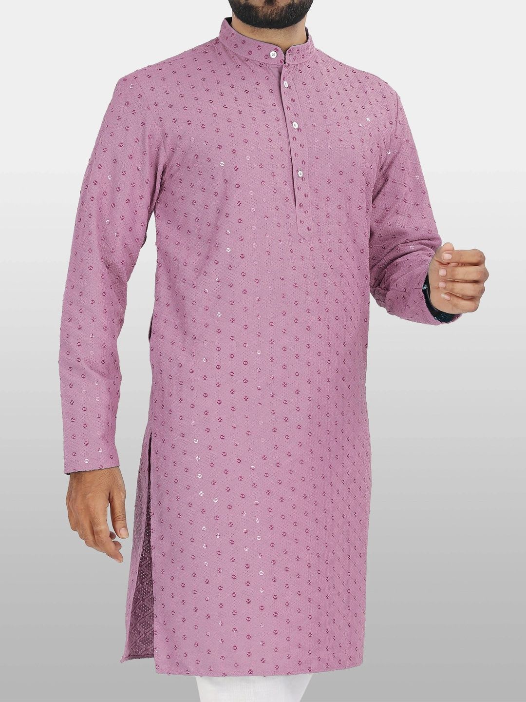 ALMORA LIFESTYLE Men Embellished Sequinned Handloom Kurta - left view