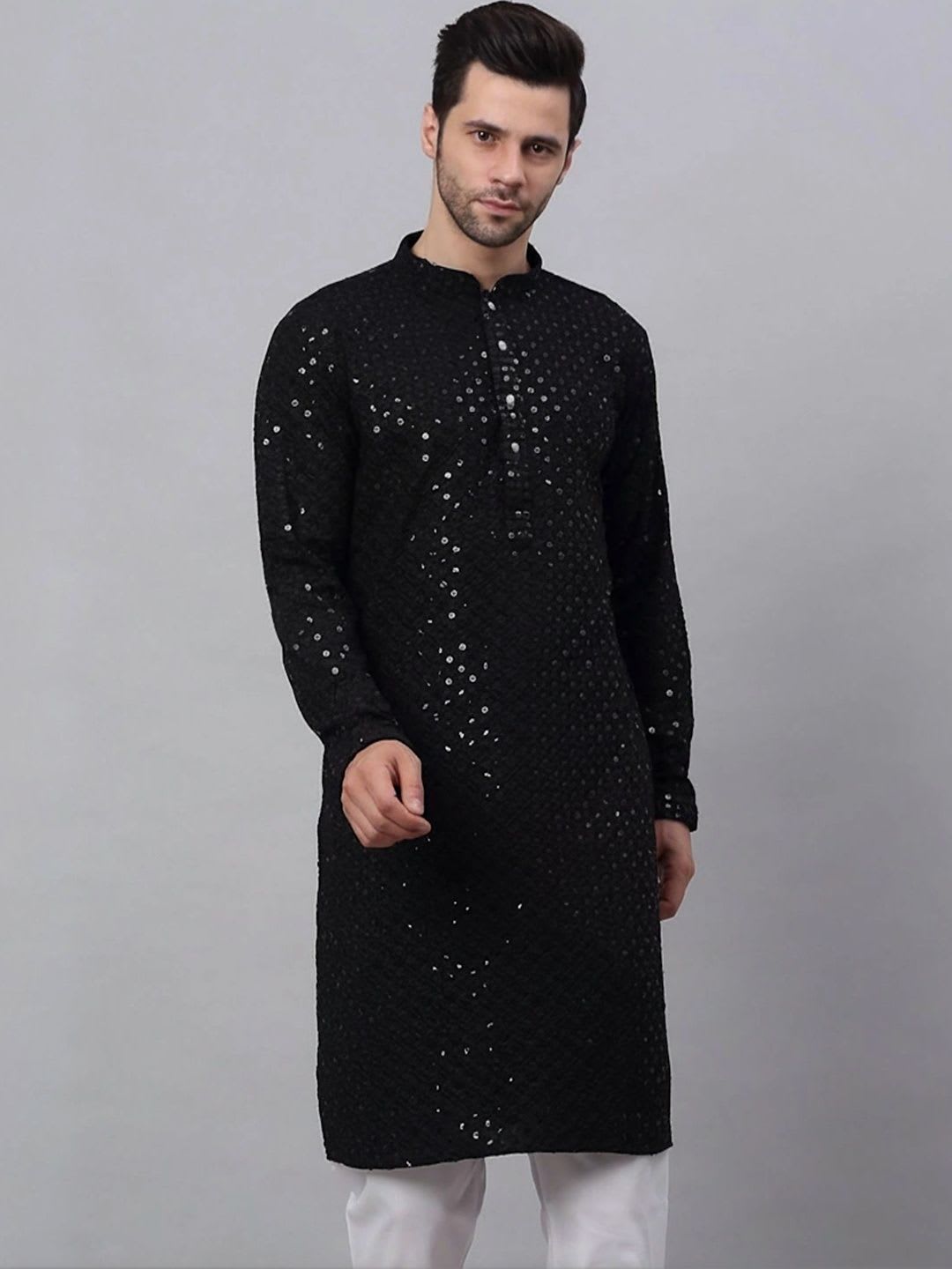 ALMORA LIFESTYLE Men Embellished Sequinned Grandeur & Majestic Artwork Handloom Kurta - default view