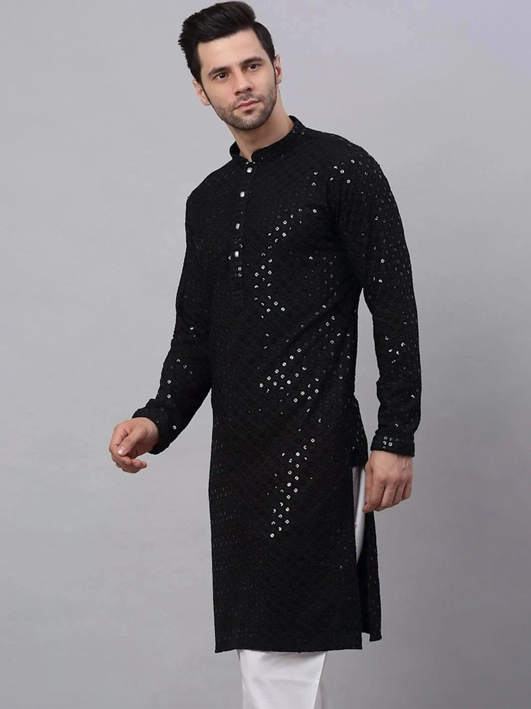 ALMORA LIFESTYLE Men Embellished Sequinned Grandeur & Majestic Artwork Handloom Kurta - back view