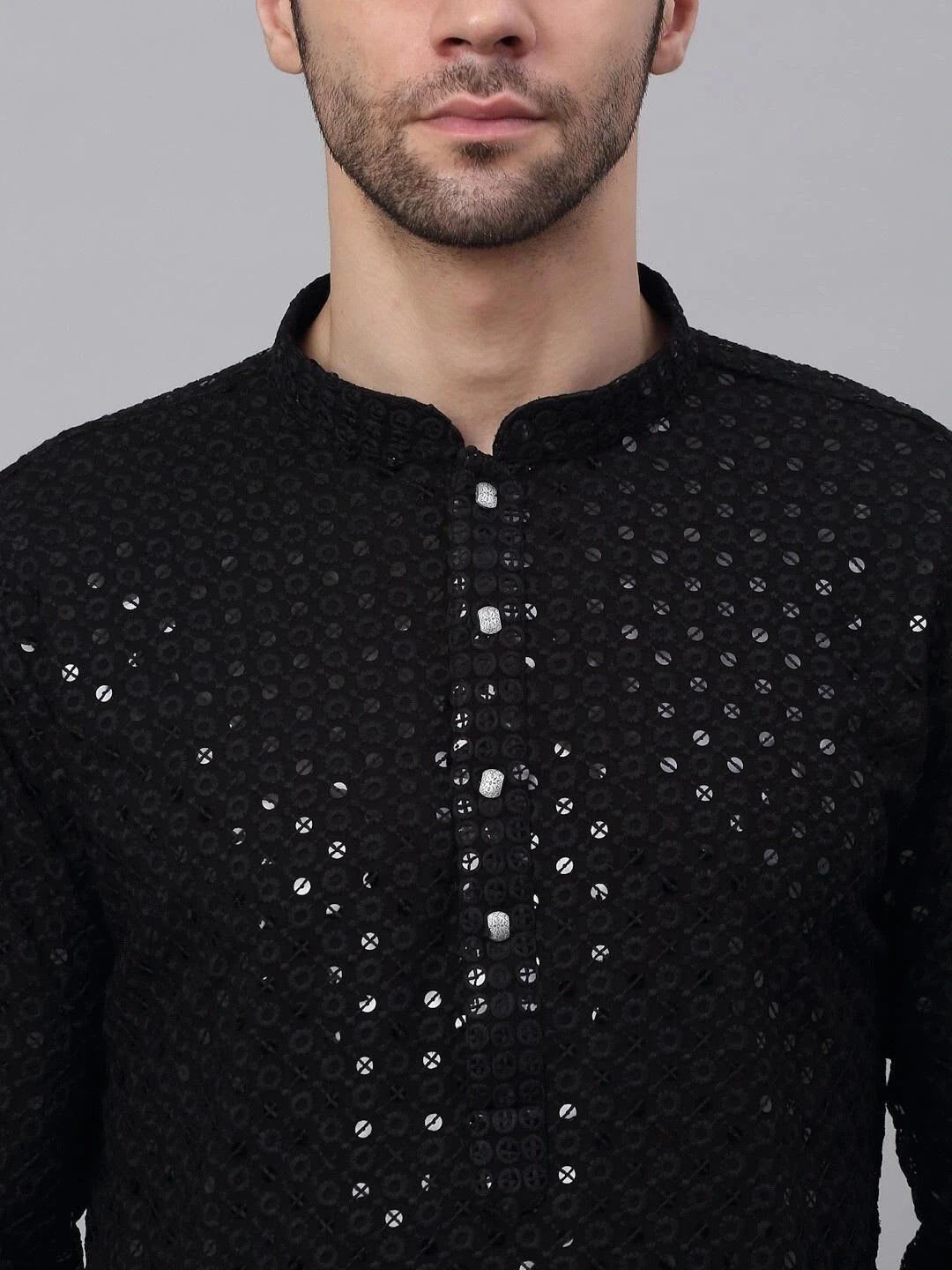 ALMORA LIFESTYLE Men Embellished Sequinned Grandeur & Majestic Artwork Handloom Kurta - right view