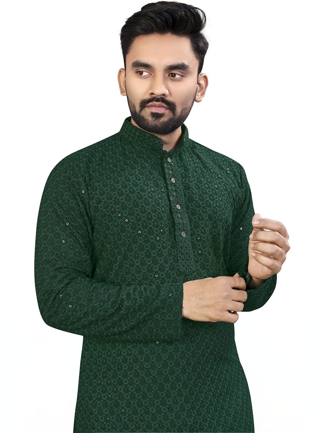 ALMORA LIFESTYLE Men Sequinned Handloom Kurta - right view