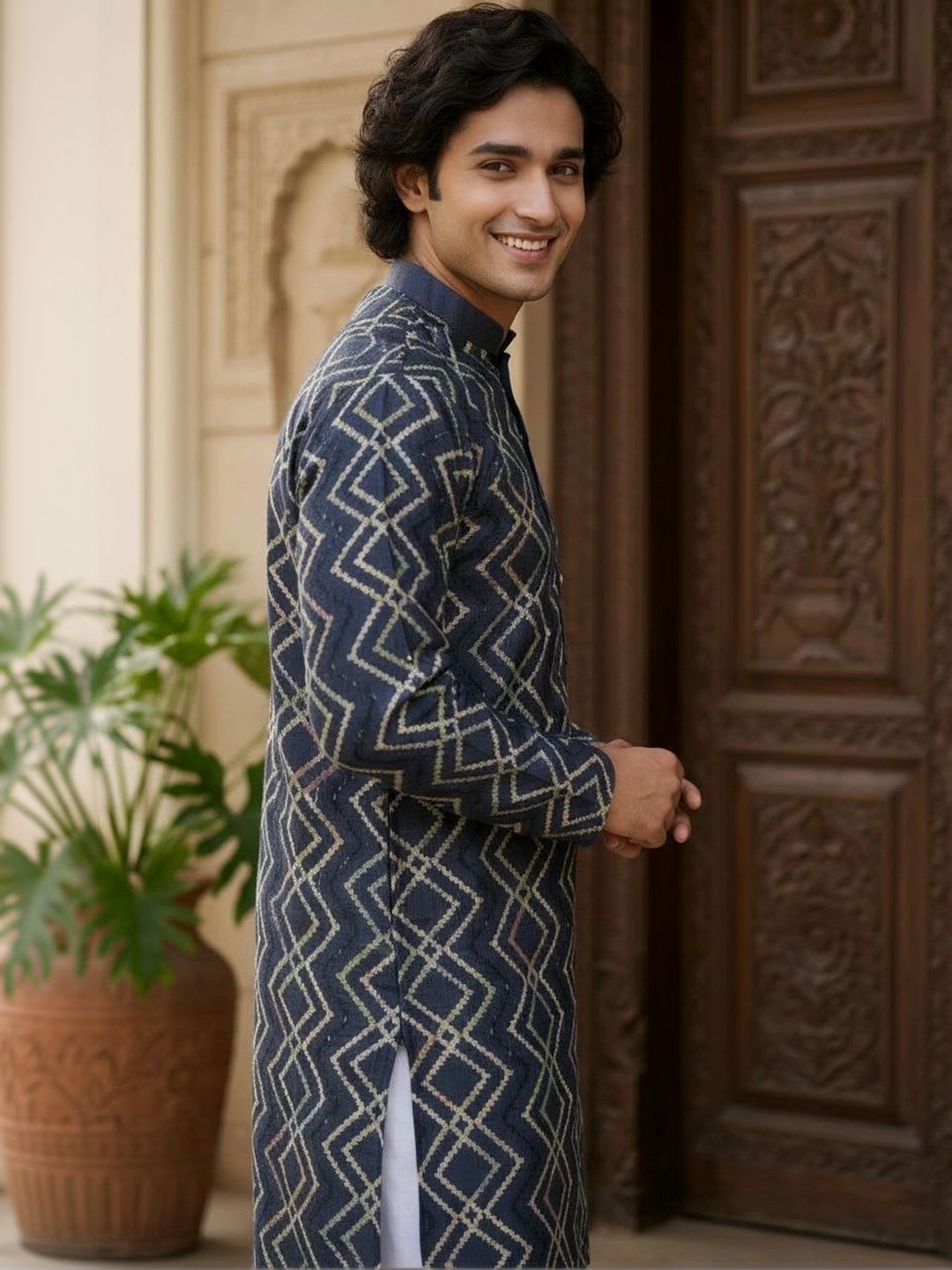 Anouk Men Geometric Printed Kurta - back view