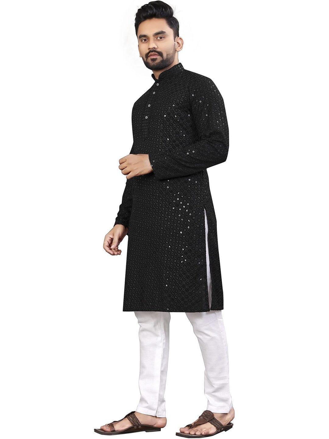 ALMORA LIFESTYLE Men Embellished Sequinned Handloom Kurta - right view