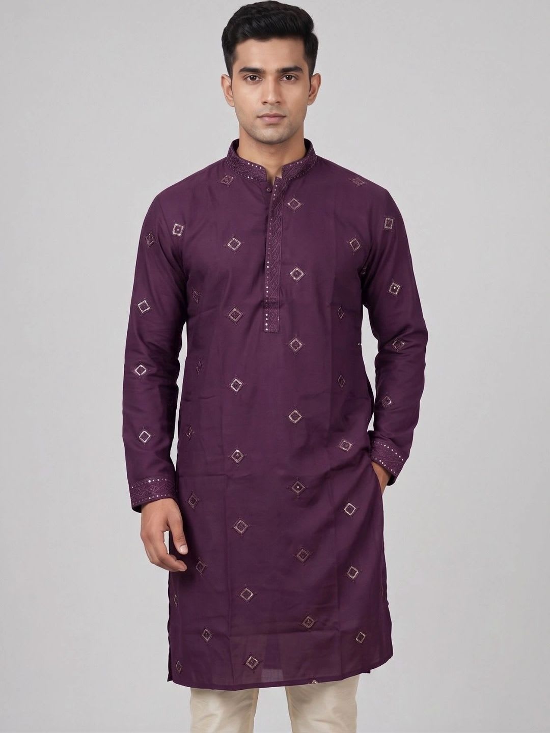 Anouk Men Ethnic Motifs Embroidered Chanderi Silk Kurta - default view