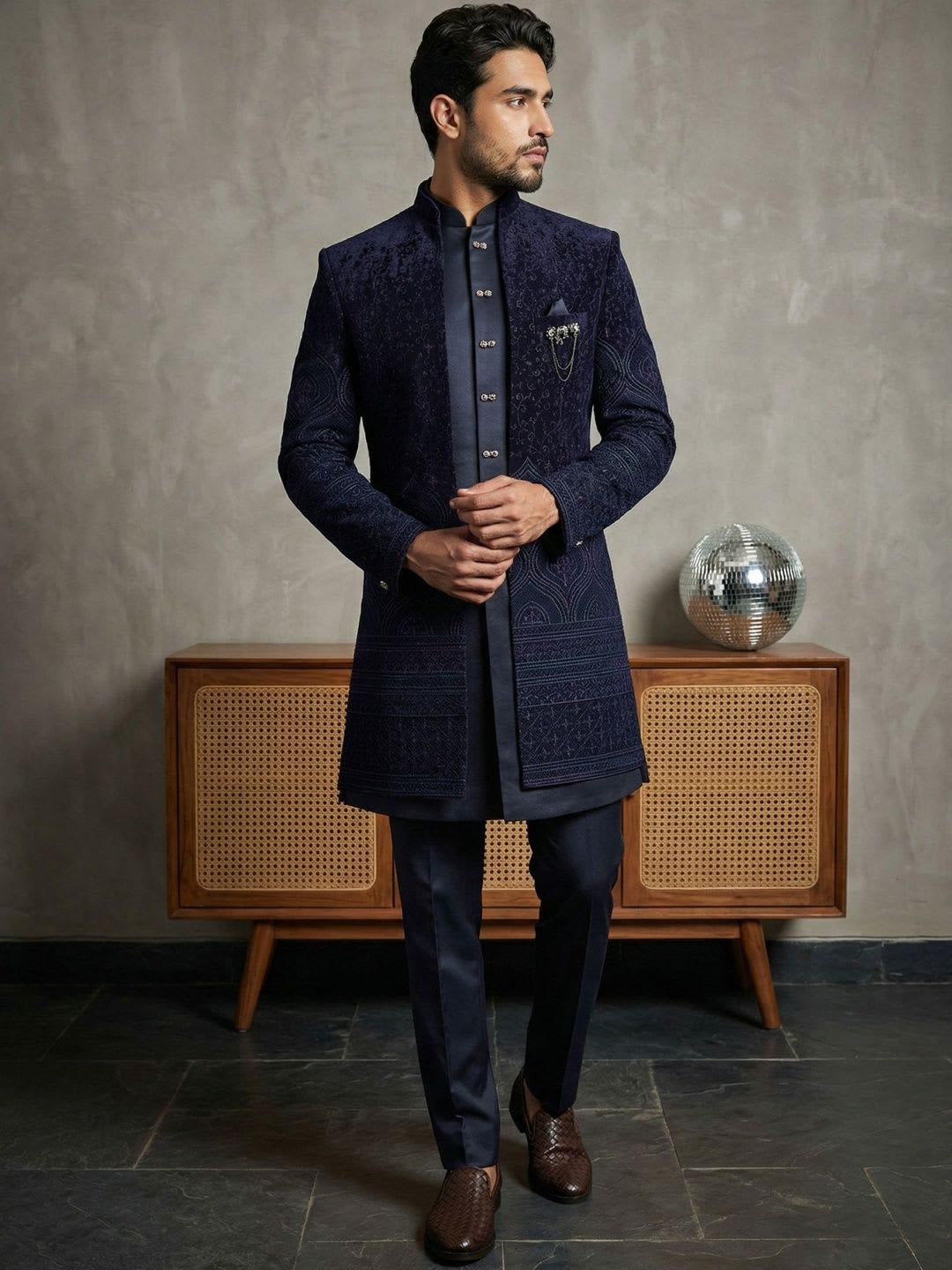Jompers Embroidered Mandarin Collar Sherwani Set - left view