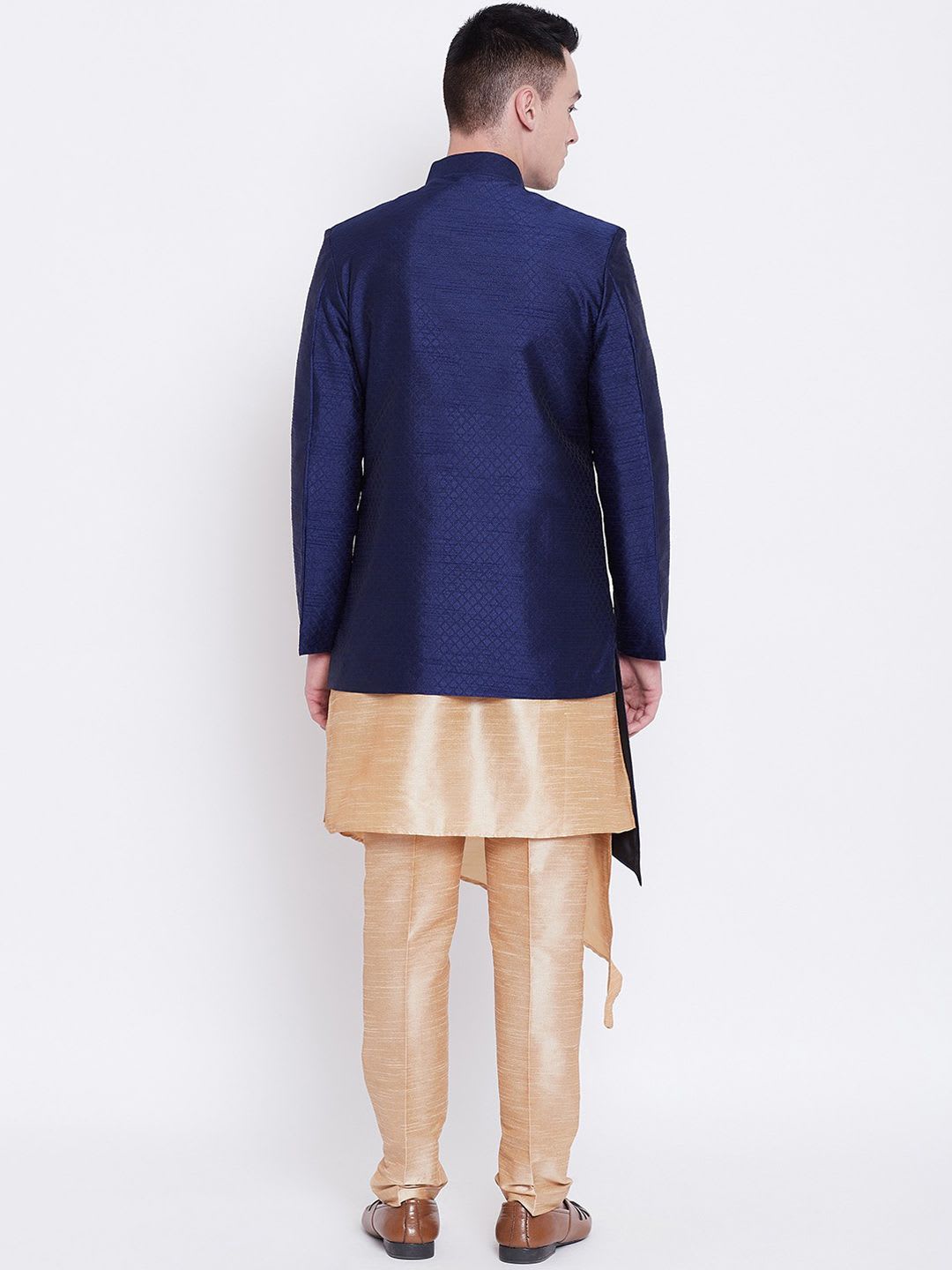 SG RAJASAHAB Men Navy Blue & Gold-Coloured Solid Sherwani Set - right view