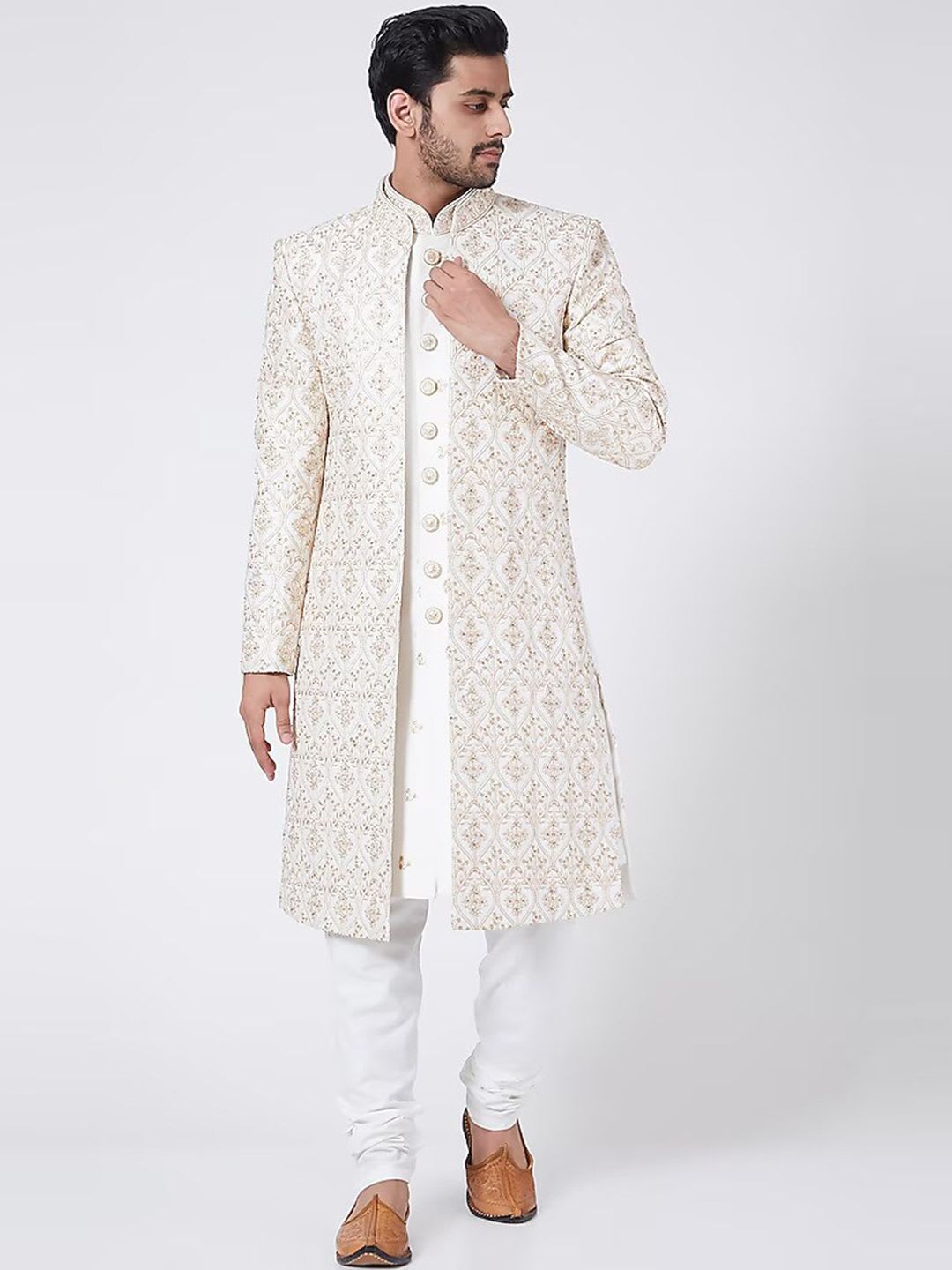 RNG Safawala Embroidered Mandarin Collar Pure Silk Sherwani Set - default view