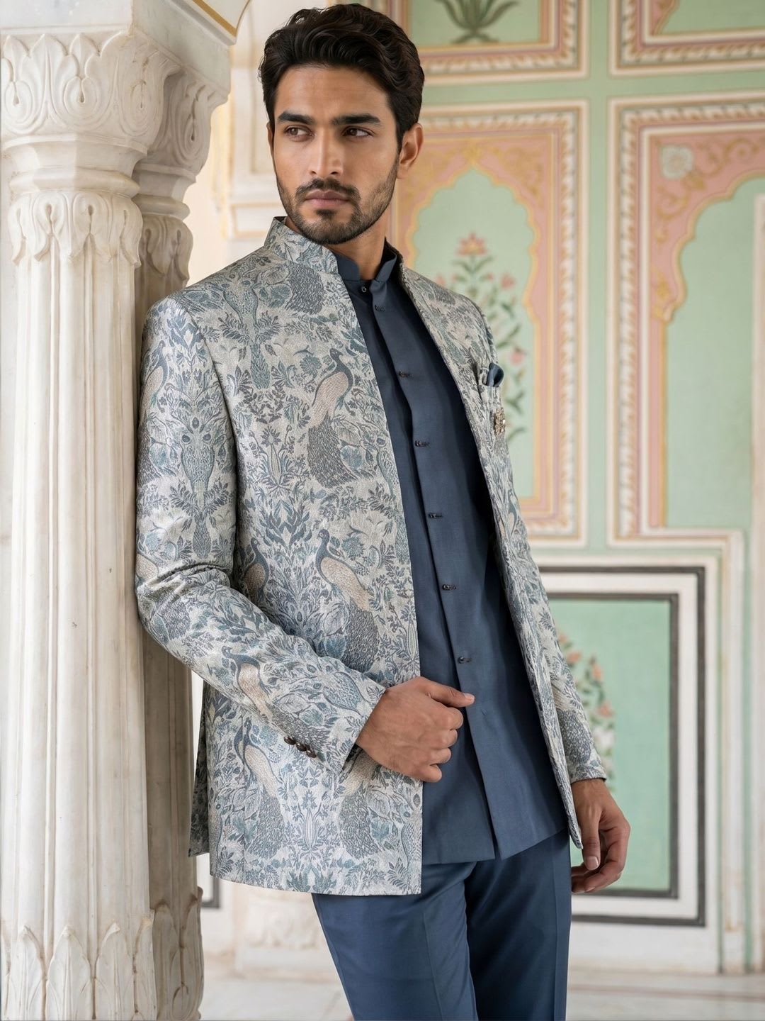 Jompers Woven Design Jacquard Indo-Western Set - default view