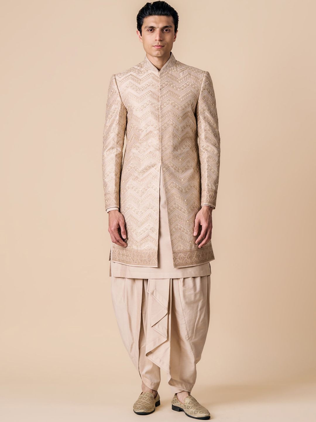 Tasva Embroidered Mandarin Collar Sherwani - right view